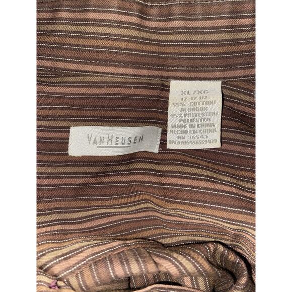 Vintage Y2K Van Heusen Shirt Men’s XL 17-17.5 Brown Striped Long Sleeve - Picture 3 of 5